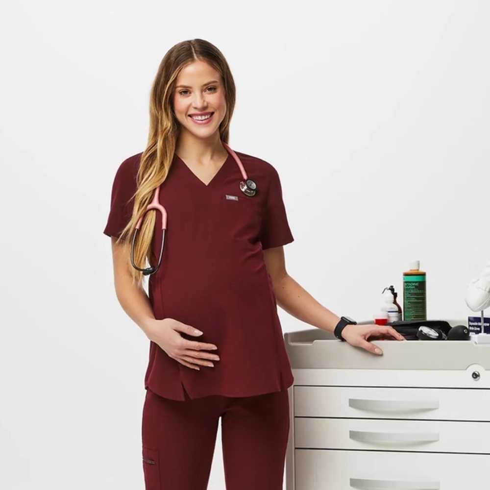 FIGS XS Maroon Burgundy Maternity Octavia Scrub Top